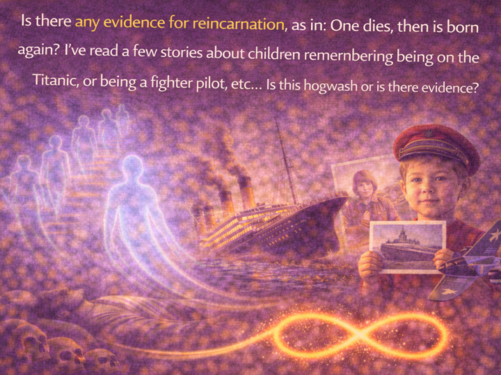 Is there any evidence for reincarnation, as in: One dies, then is born again? I’ve read a few stories about children remembering being on the Titanic, or being a fighter pilot, etc… Is this hogwash or is there evidence?